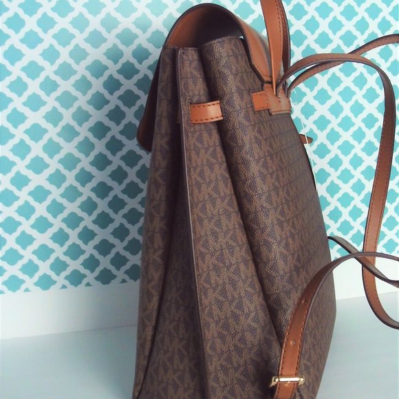 Michael Kors Emilia Brown Signature Medium Flap Backpack
